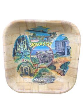Rock City Souvenir Bamboo Tray 11in Square Multicolor Vintage Japan Collectible